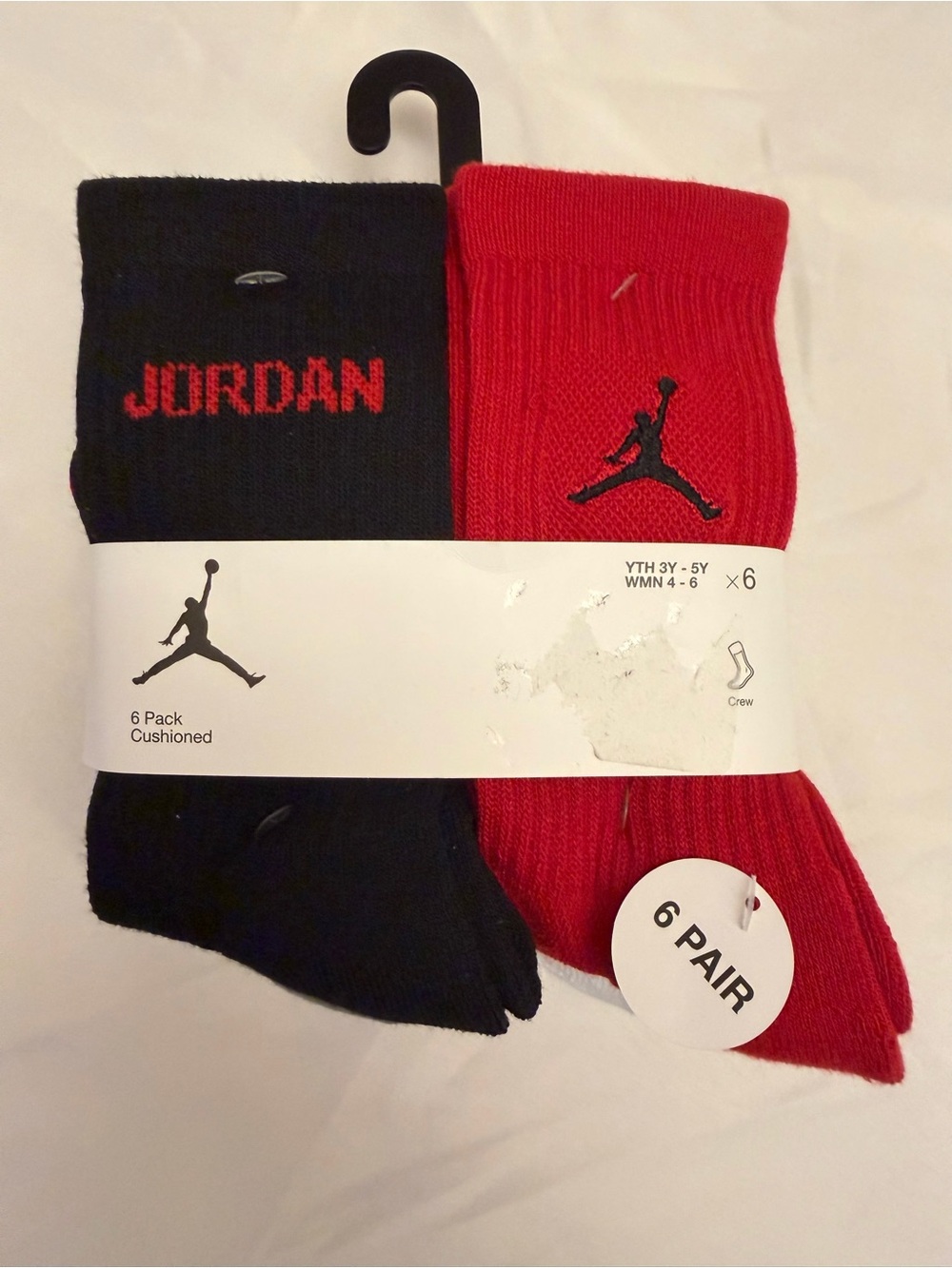 Jordan Kids Crew Socks 6-Pack in Black and Red